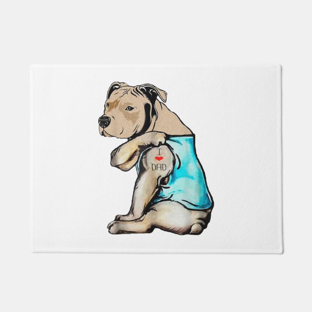 Pitbull Hund I Liebe Vater Tattoo Funny Family Fußmatte (Vorderseite)