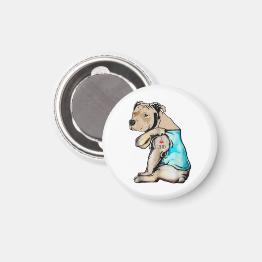 Pitbull Hund I Liebe Vater Tattoo Funny Family Magnet (Vorderseite/Rückseite)