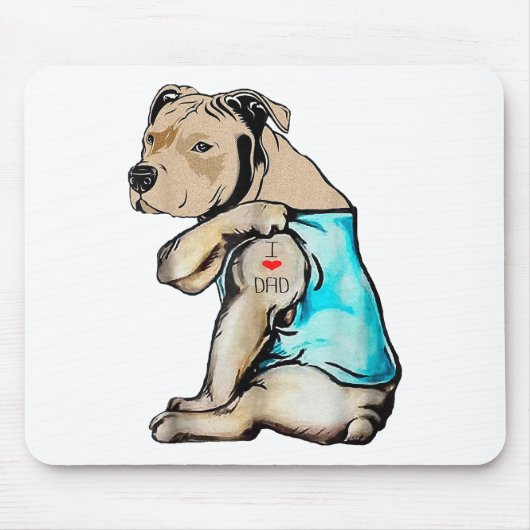 Pitbull Hund I Liebe Vater Tattoo Funny Family Mousepad (Vorne)