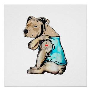 Pitbull-Hund Ich liebe Papa-Tattoo Lustige Familie Poster
