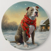 Pitbull Hund im Schnee Weihnachten Button (Vorderseite)