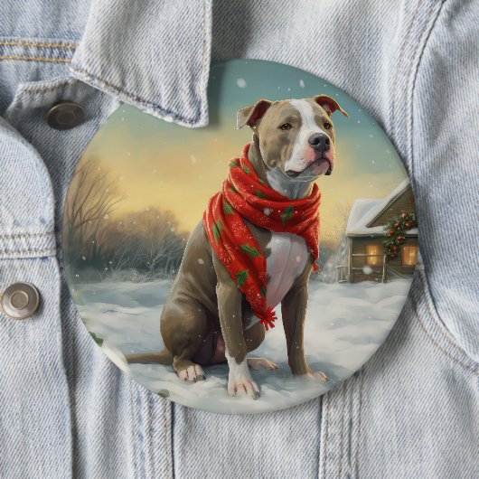 Pitbull Hund im Schnee Weihnachten Button (Beispiel)