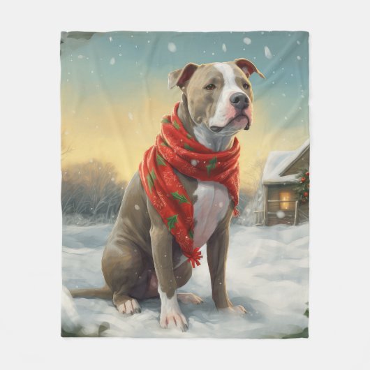Pitbull Hund im Schnee Weihnachten Fleecedecke (Vorderseite)