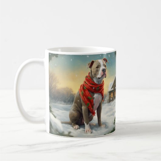 Pitbull Hund im Schnee Weihnachten Kaffeetasse (Links)