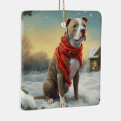 Pitbull Hund im Schnee Weihnachten Keramikornament (Rechts)