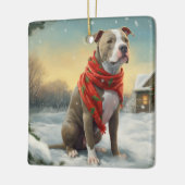 Pitbull Hund im Schnee Weihnachten Keramikornament (Links)