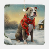 Pitbull Hund im Schnee Weihnachten Keramikornament (Rückseite)