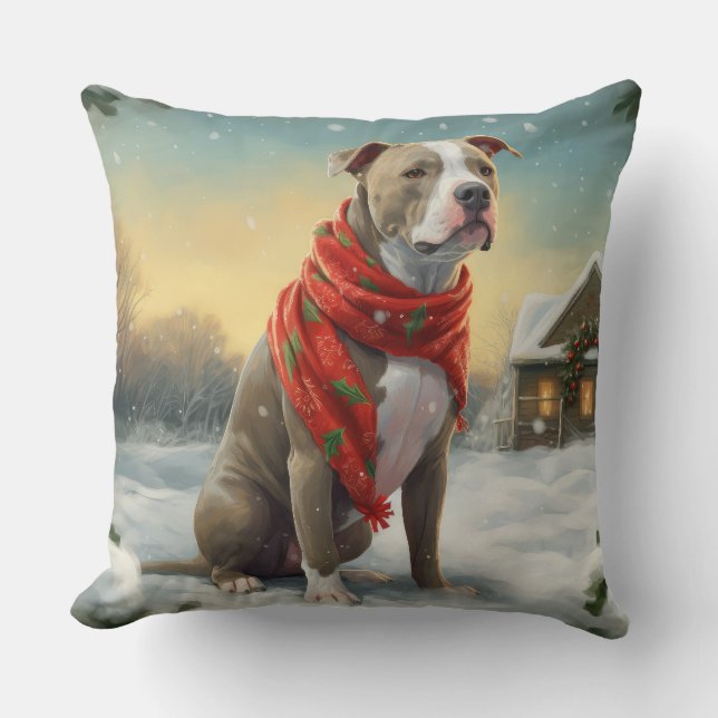Pitbull Hund im Schnee Weihnachten Kissen (Vorderseite)