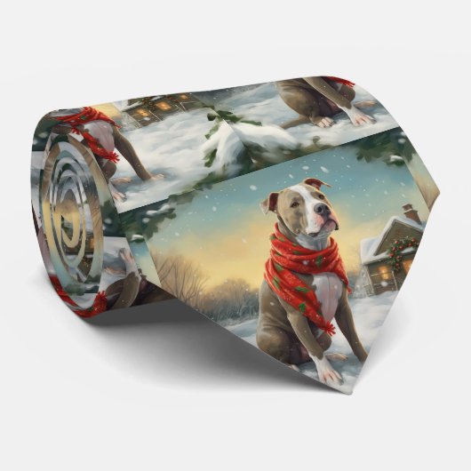 Pitbull Hund im Schnee Weihnachten Krawatte (Gerollt)