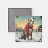 Pitbull Hund im Schnee Weihnachten Magnet (Vorderseite/Rückseite)