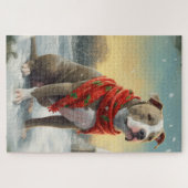 Pitbull Hund im Schnee Weihnachten Puzzle (Horizontal)