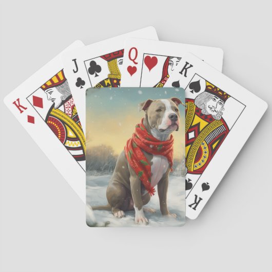 Pitbull Hund im Schnee Weihnachten Spielkarten (Rückseite)