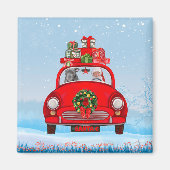 Pitbull Hund in Auto mit dem Weihnachtsmann Magnet (Vorne)