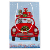 Pitbull Hund in Auto mit dem Weihnachtsmann Mittlere Geschenktüte (Vorderseite)