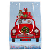 Pitbull Hund in Auto mit dem Weihnachtsmann Mittlere Geschenktüte (Rückseite)