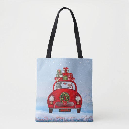 Pitbull Hund in Auto mit dem Weihnachtsmann Tasche (Vorderseite)