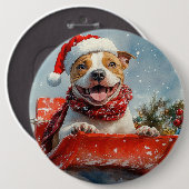 Pitbull Hund in Sledge Lass es Schnee Weihnachten Button (Vorne & Hinten)