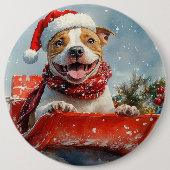 Pitbull Hund in Sledge Lass es Schnee Weihnachten Button (Vorderseite)