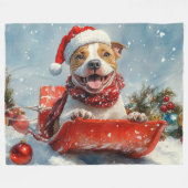 Pitbull Hund in Sledge Lass es Schnee Weihnachten Fleecedecke (Vorderseite (Horizontal))
