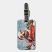 Pitbull Hund in Sledge Lass es Schnee Weihnachten Gepäckanhänger (Vorderseite vertikal)