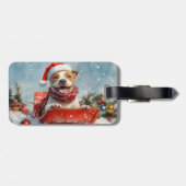 Pitbull Hund in Sledge Lass es Schnee Weihnachten Gepäckanhänger (Rückseite horizontal)