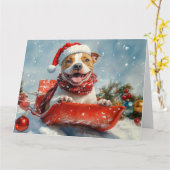 Pitbull Hund in Sledge Lass es Schnee Weihnachten Karte (Gelbe Blume)