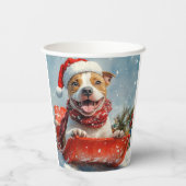 Pitbull Hund in Sledge Lass es Schnee Weihnachten Pappbecher (Rückseite)
