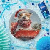 Pitbull Hund in Sledge Lass es Schnee Weihnachten Pappteller (Party)