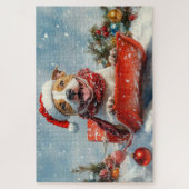 Pitbull Hund in Sledge Lass es Schnee Weihnachten Puzzle (Vertikal)