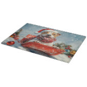 Pitbull Hund in Sledge Lass es Schnee Weihnachten Schneidebrett (Ecke)