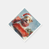 Pitbull Hund in Sledge Lass es Schnee Weihnachten Serviette (Ecke)