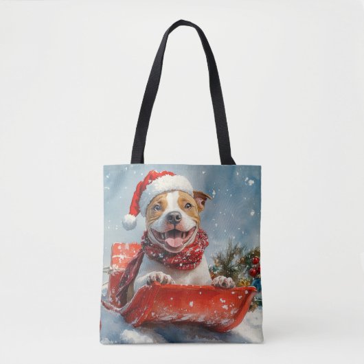 Pitbull Hund in Sledge Lass es Schnee Weihnachten Tasche (Vorderseite)