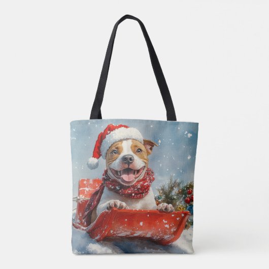 Pitbull Hund in Sledge Lass es Schnee Weihnachten Tasche (Rückseite)
