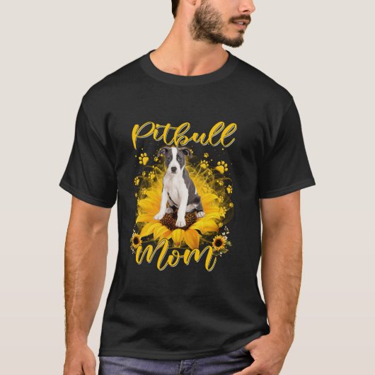 Pitbull Hund Mama mit Sonnenblume Hund Paws Mütter T-Shirt (Vorderseite)