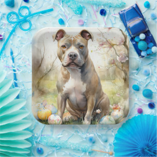 Pitbull-Hund mit Ostereiern Feiertag Pappteller