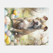 Pitbull Hund mit Ostereiern Urlaub Fleecedecke (Vorderseite (Horizontal))