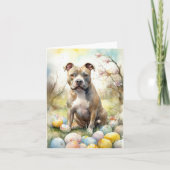 Pitbull Hund mit Ostereiern Urlaub Karte (Vorderseite)