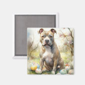 Pitbull Hund mit Ostereiern Urlaub Magnet (Vorderseite/Rückseite)