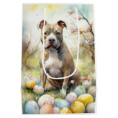 Pitbull Hund mit Ostereiern Urlaub Mittlere Geschenktüte (Rückseite)