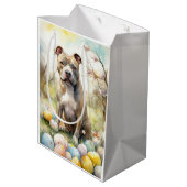 Pitbull Hund mit Ostereiern Urlaub Mittlere Geschenktüte (Rückseite Schrägansicht)
