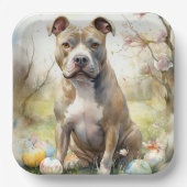 Pitbull Hund mit Ostereiern Urlaub Pappteller (Vorderseite)