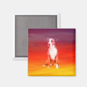 Pitbull Hund sitzend am Strand Magnet (Vorderseite/Rückseite)