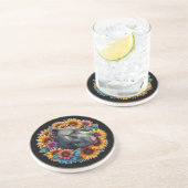 Pitbull Hund umgeben von blühenden Sonnenblumen Getränkeuntersetzer (Seite)