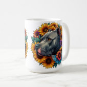 Pitbull Hund umgeben von blühenden Sonnenblumen Kaffeetasse (VorderseiteRechts)