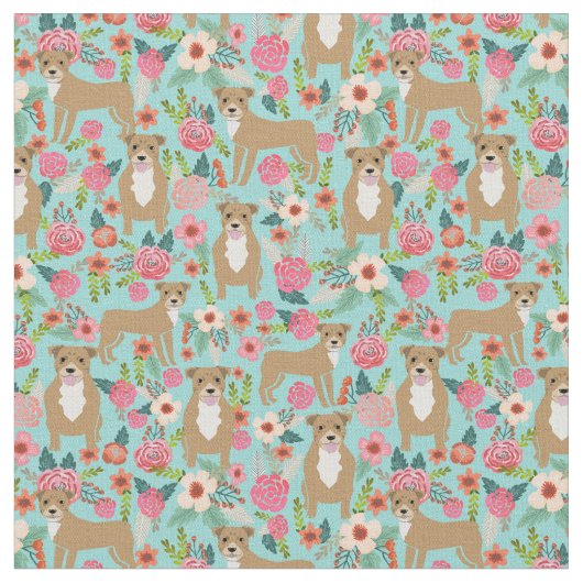 Pitbull Hund Vintage Blumenzwerge Stoff (Nahaufnahme)