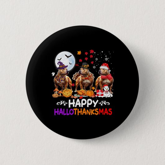 Pitbull Hund Weihnachten Happy Hallothankmas Thank Button (Vorderseite)