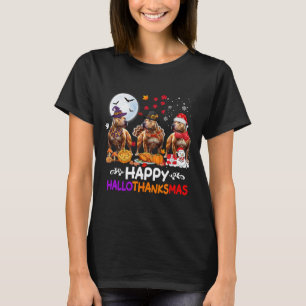 Pitbull Hund Weihnachten Happy Hallothankmas Thank T-Shirt