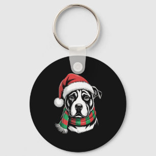 Pitbull-Hund Weihnachten Santa-Hut Schal Weihnacht Schlüsselanhänger