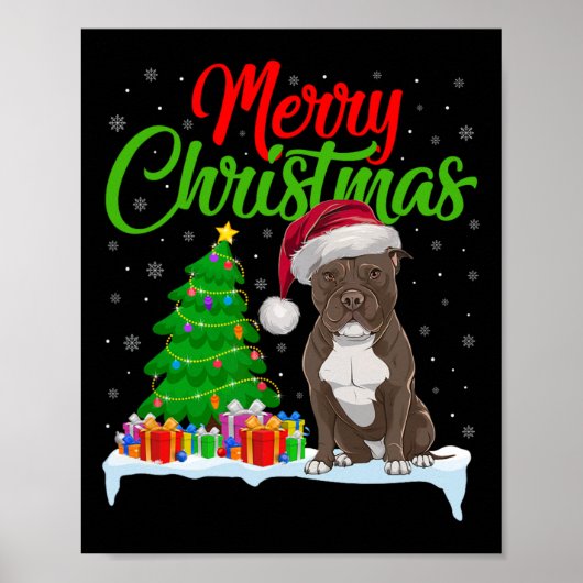 Pitbull Hund Weihnachtsbaum Lichter Weihnachten Pi Poster (Vorne)
