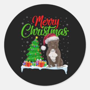 Pitbull Hund Weihnachtsbaum Lichter Weihnachten Pi Runder Aufkleber